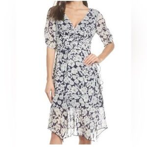 Chelsea28 Navy and White Asymmetrical Dress